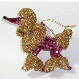 Glittery Gold and Pink Poodle Ornament.